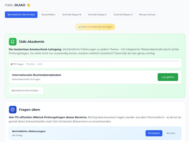 12db.de Dashboard - Lernübersicht und Fortschritt